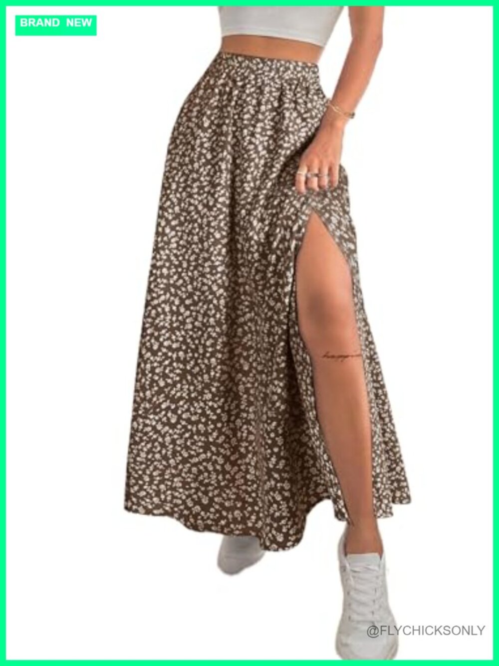 Boho Floral Slit Maxi Skirt High Waisted Flowy A-Line Long Summer Beach